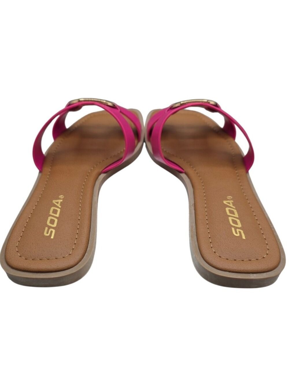 Soda FENG-S Fuchsia Gold Buckle Square Toe Slide Sandals Size 7 NIB - Picture 4 of 9
